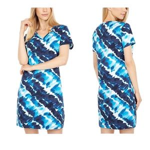 Tommy Hilfiger V-Neck Tie Dye Blue Combo T-Shirt Dress Size Medium NWT